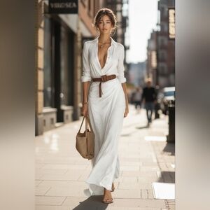 White Button-Up Top with Natural Buttons